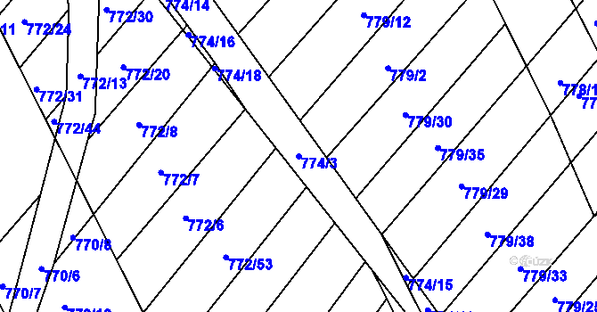 Parcela st. 774/3 v KÚ Příbram na Moravě, Katastrální mapa
