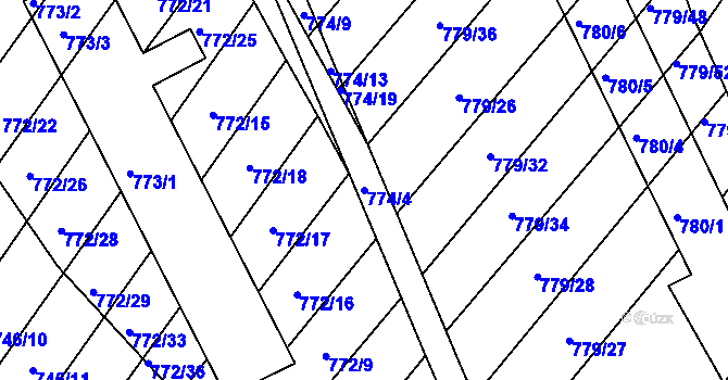 Parcela st. 774/4 v KÚ Příbram na Moravě, Katastrální mapa