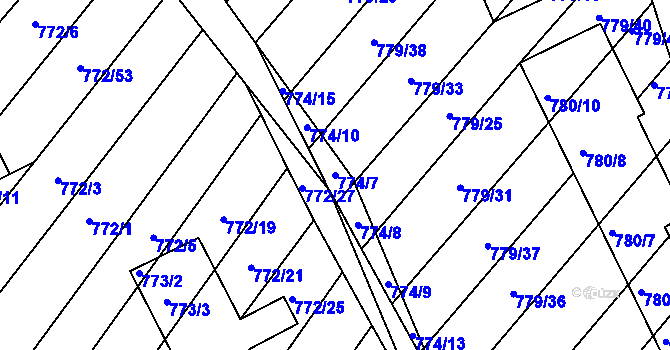 Parcela st. 774/7 v KÚ Příbram na Moravě, Katastrální mapa