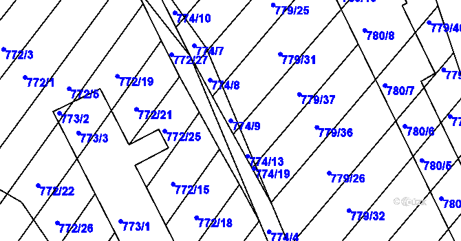 Parcela st. 774/9 v KÚ Příbram na Moravě, Katastrální mapa