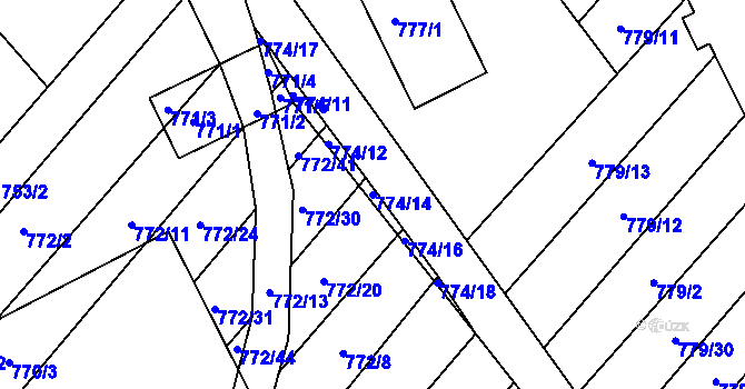 Parcela st. 774/14 v KÚ Příbram na Moravě, Katastrální mapa