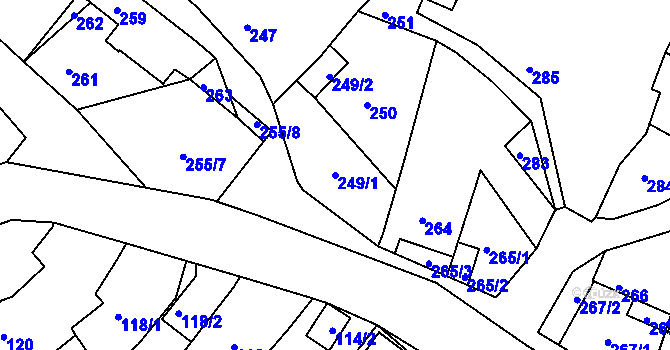 Parcela st. 249/1 v KÚ Příbram na Moravě, Katastrální mapa