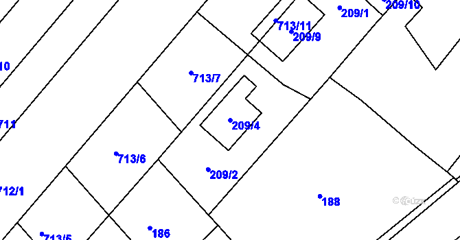Parcela st. 209/4 v KÚ Příbram na Moravě, Katastrální mapa