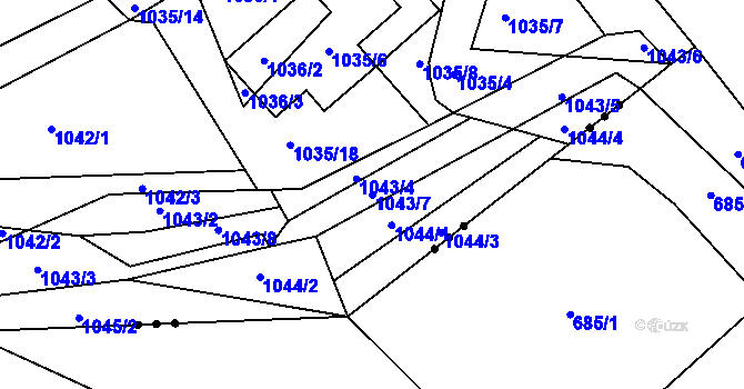 Parcela st. 1043/7 v KÚ Příbram na Moravě, Katastrální mapa