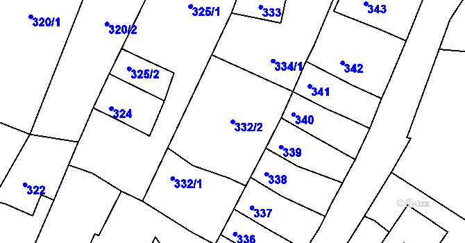 Parcela st. 332/2 v KÚ Příbram na Moravě, Katastrální mapa