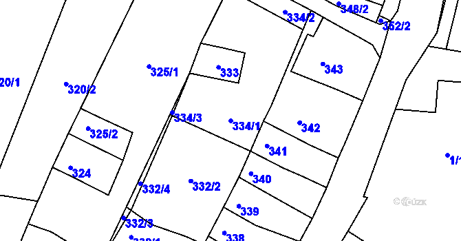 Parcela st. 334/1 v KÚ Příbram na Moravě, Katastrální mapa