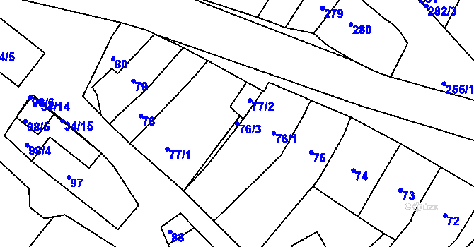 Parcela st. 76/3 v KÚ Příbram na Moravě, Katastrální mapa