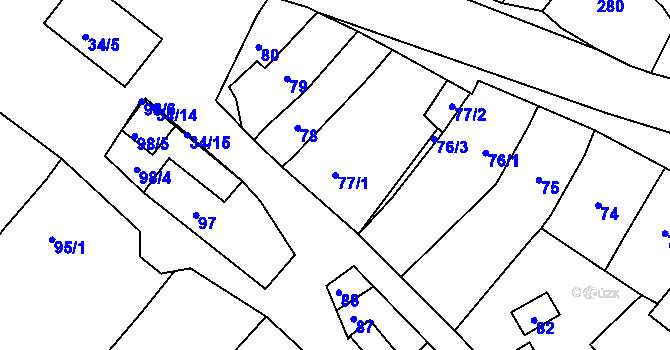 Parcela st. 77/1 v KÚ Příbram na Moravě, Katastrální mapa