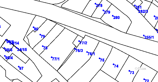 Parcela st. 77/2 v KÚ Příbram na Moravě, Katastrální mapa