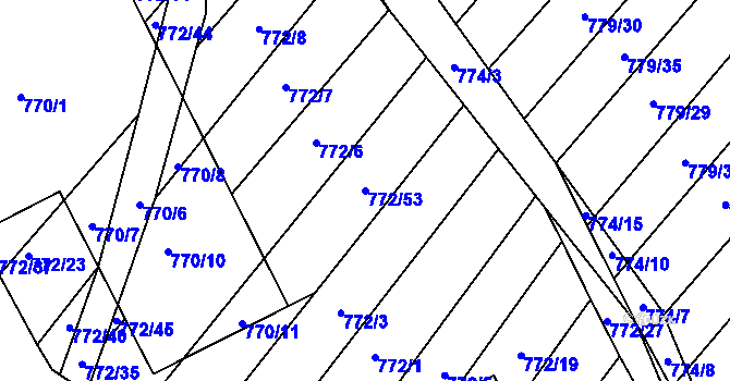 Parcela st. 772/53 v KÚ Příbram na Moravě, Katastrální mapa