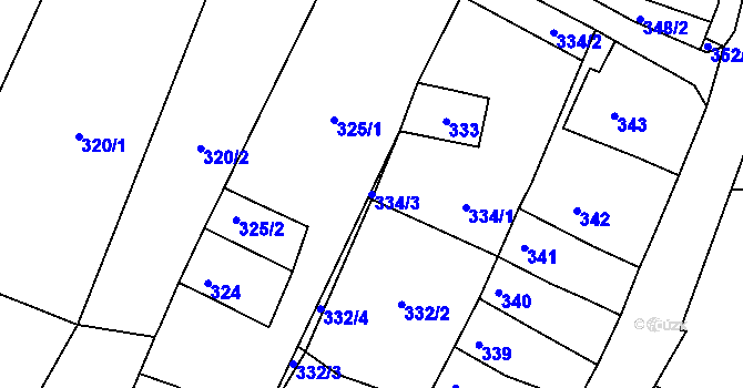 Parcela st. 334/3 v KÚ Příbram na Moravě, Katastrální mapa
