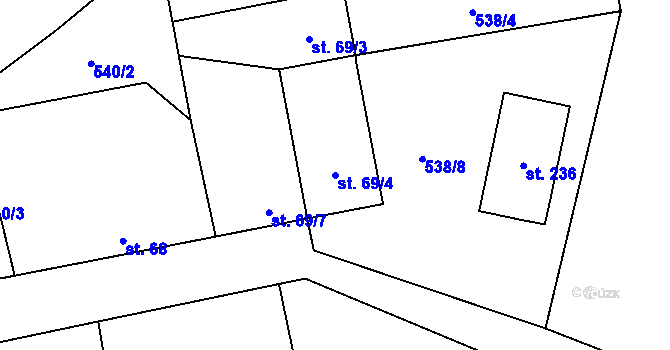 Parcela st. 69/4 v KÚ Příbraz, Katastrální mapa
