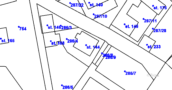 Parcela st. 144 v KÚ Příbraz, Katastrální mapa