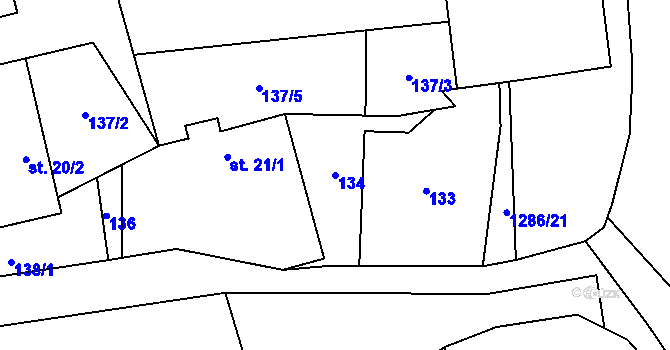 Parcela st. 134 v KÚ Příbraz, Katastrální mapa