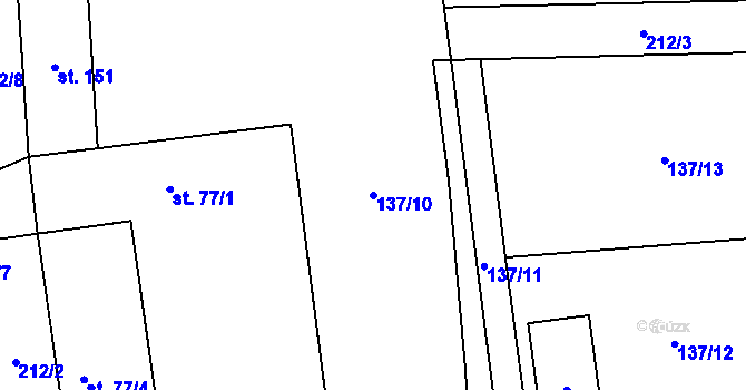 Parcela st. 137/10 v KÚ Příbraz, Katastrální mapa