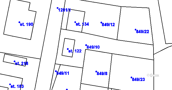 Parcela st. 849/10 v KÚ Příbraz, Katastrální mapa