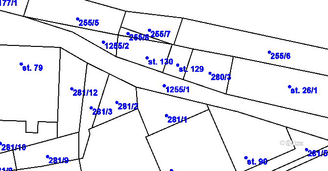 Parcela st. 1255/1 v KÚ Příbraz, Katastrální mapa