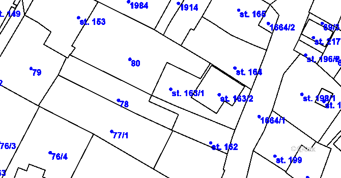 Parcela st. 163/1 v KÚ Přibyslav, Katastrální mapa