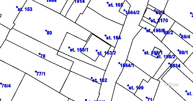 Parcela st. 163/2 v KÚ Přibyslav, Katastrální mapa