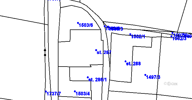 Parcela st. 287 v KÚ Přibyslav, Katastrální mapa