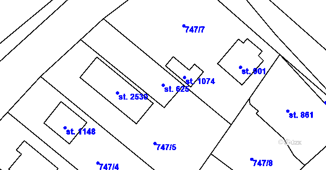 Parcela st. 625 v KÚ Přibyslav, Katastrální mapa