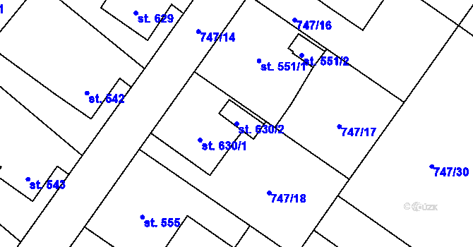 Parcela st. 630/2 v KÚ Přibyslav, Katastrální mapa