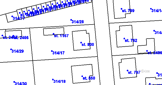Parcela st. 800 v KÚ Přibyslav, Katastrální mapa