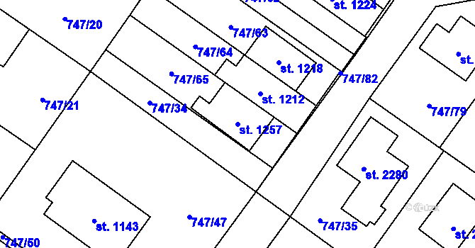 Parcela st. 1257 v KÚ Přibyslav, Katastrální mapa