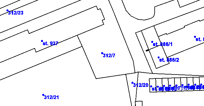 Parcela st. 312/7 v KÚ Přibyslav, Katastrální mapa