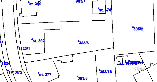 Parcela st. 383/6 v KÚ Přibyslav, Katastrální mapa