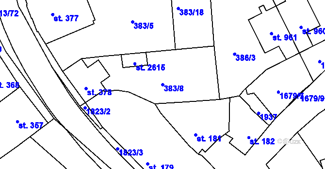 Parcela st. 383/8 v KÚ Přibyslav, Katastrální mapa