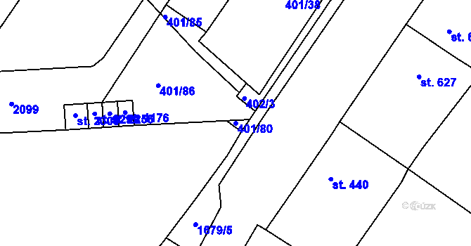 Parcela st. 401/80 v KÚ Přibyslav, Katastrální mapa