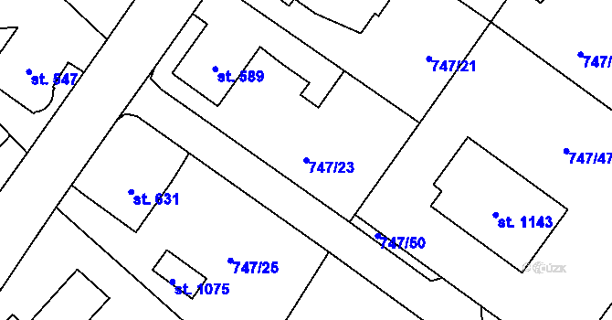 Parcela st. 747/23 v KÚ Přibyslav, Katastrální mapa