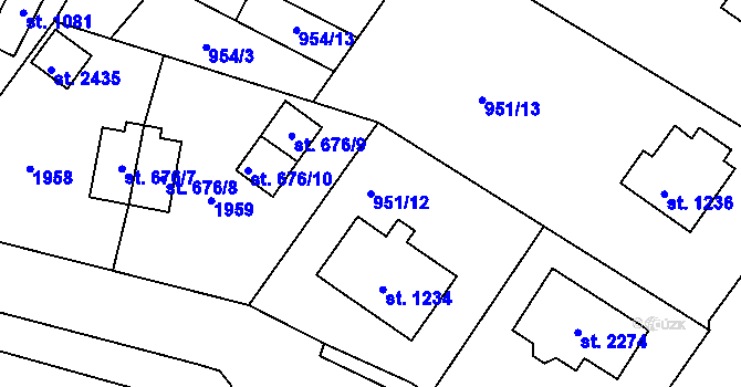 Parcela st. 951/12 v KÚ Přibyslav, Katastrální mapa