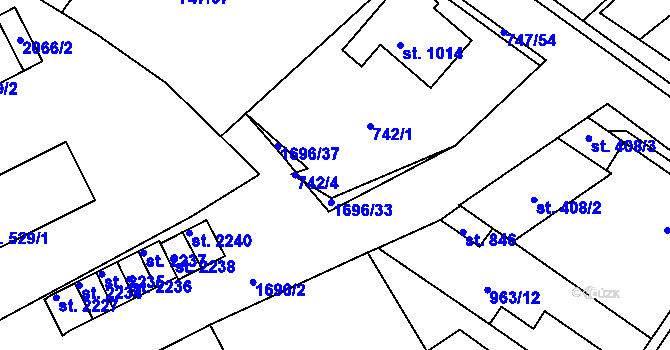 Parcela st. 1696/17 v KÚ Přibyslav, Katastrální mapa