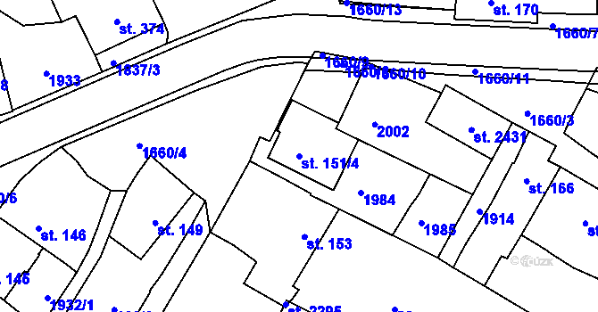 Parcela st. 151/4 v KÚ Přibyslav, Katastrální mapa