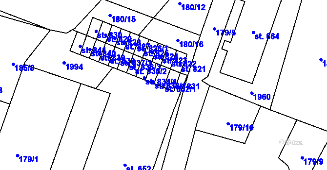 Parcela st. 832/1 v KÚ Přibyslav, Katastrální mapa