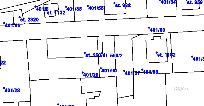 Parcela st. 560/2 v KÚ Přibyslav, Katastrální mapa