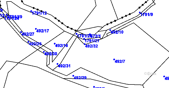 Parcela st. 492/32 v KÚ Přibyslav, Katastrální mapa