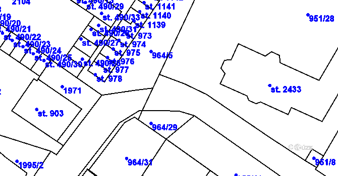 Parcela st. 964/33 v KÚ Přibyslav, Katastrální mapa