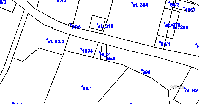 Parcela st. 95/2 v KÚ Přibyslavice u Velké Bíteše, Katastrální mapa