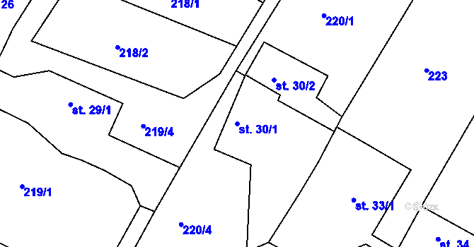 Parcela st. 30/1 v KÚ Radoškov, Katastrální mapa
