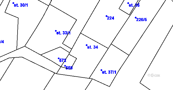 Parcela st. 34 v KÚ Radoškov, Katastrální mapa