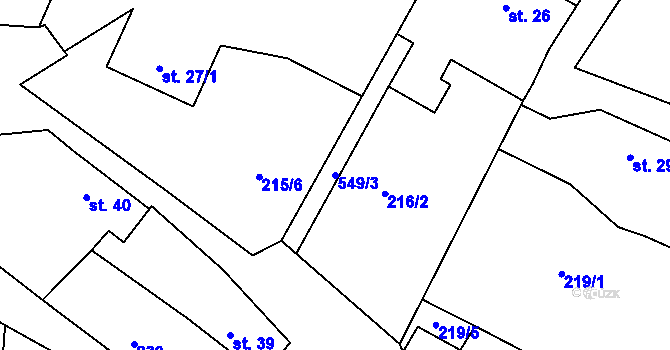 Parcela st. 549/3 v KÚ Radoškov, Katastrální mapa