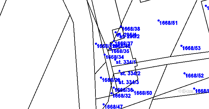 Parcela st. 1668/34 v KÚ Přibyslavice nad Jihlavou, Katastrální mapa