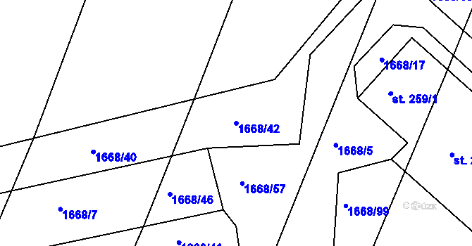 Parcela st. 1668/42 v KÚ Přibyslavice nad Jihlavou, Katastrální mapa