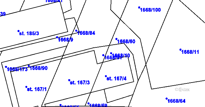 Parcela st. 1668/91 v KÚ Přibyslavice nad Jihlavou, Katastrální mapa
