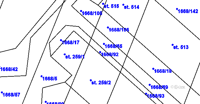 Parcela st. 1668/92 v KÚ Přibyslavice nad Jihlavou, Katastrální mapa