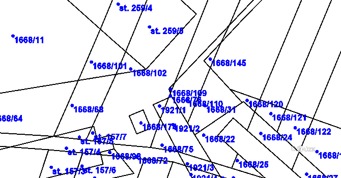 Parcela st. 1668/109 v KÚ Přibyslavice nad Jihlavou, Katastrální mapa