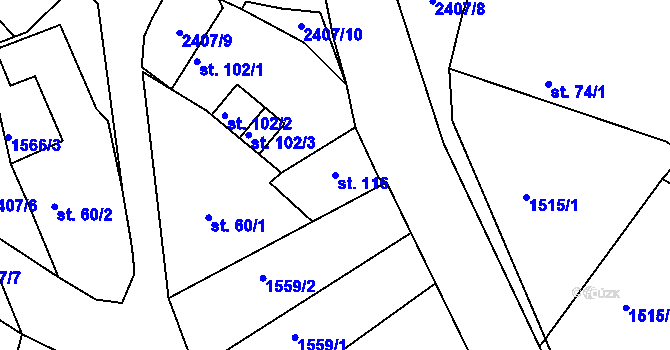 Parcela st. 116 v KÚ Přibyšice, Katastrální mapa